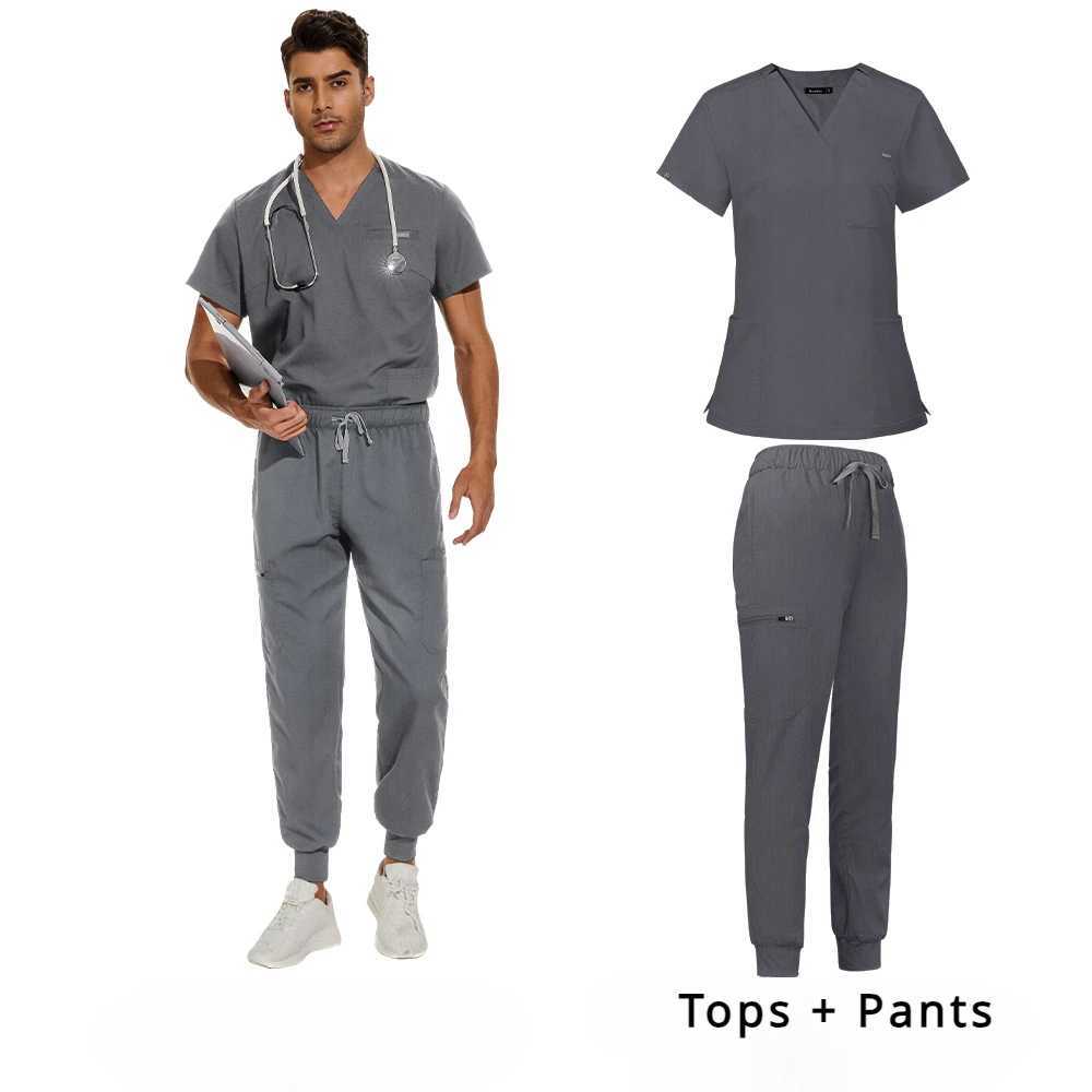 Mens Scrubs Medical Uniform Lab Set Male Clinic Hospital Doctor Overalls V-neck Fashion Scrub Pharmacy Nurse Clothes X250528