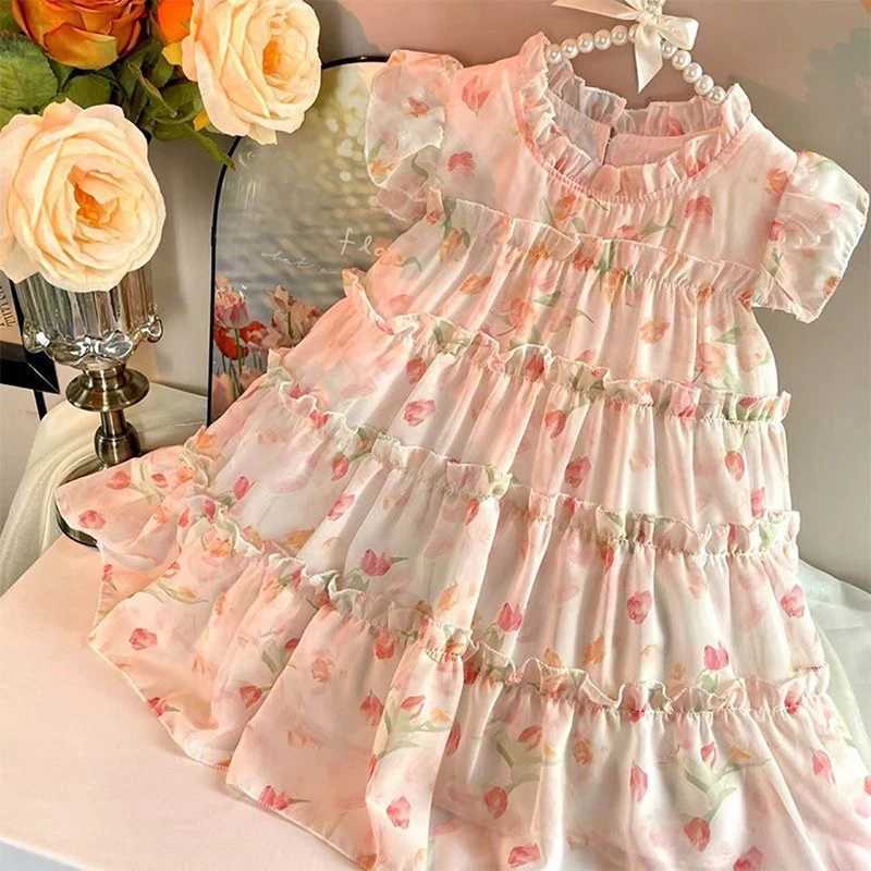 New Girls Dress Summer Dress 2025 Korean Version Stylish Childrens Floral Dress Super Fairy Little Girl Princess Dress X250528