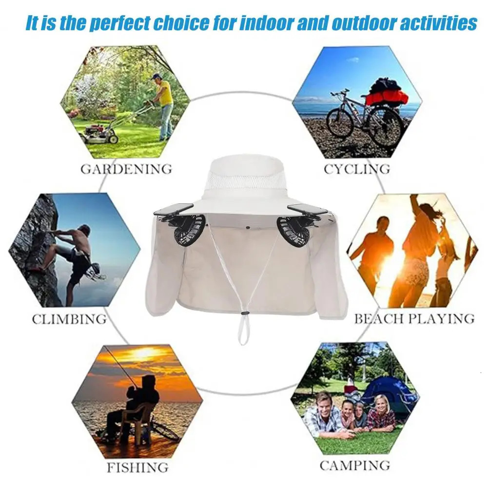 Sun Hat with 2 Fans Breathable Solar Fan Hat with Upf 50 Uv Protection 2 Solar Fans for Men Wide Brim Bucket Cap for Outdoor 250526