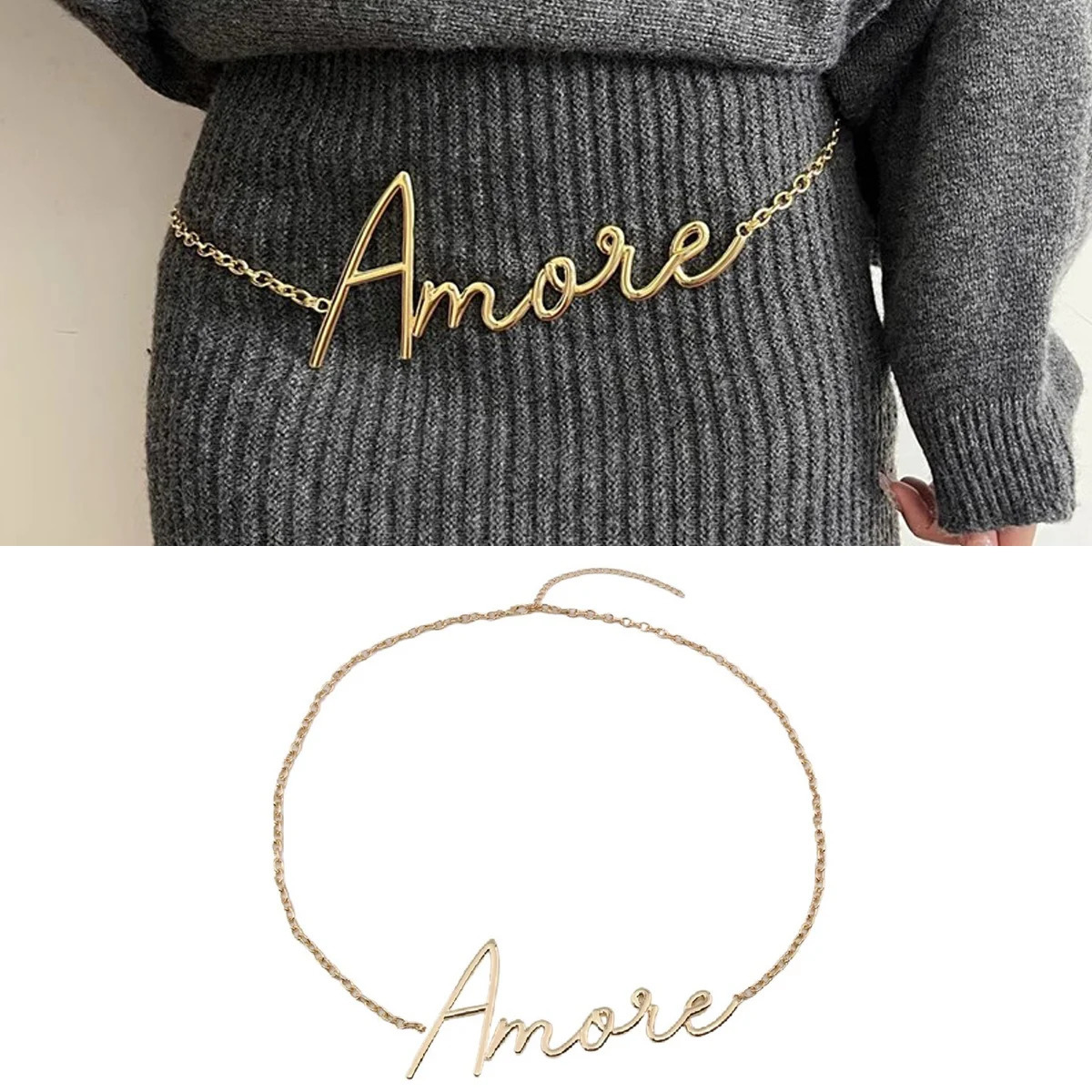 Vintage Gold Color Letter Waist Chain for Women Minimalist Charm High-grade Metal Body Chain Jewelry Clothing Accessories 250527