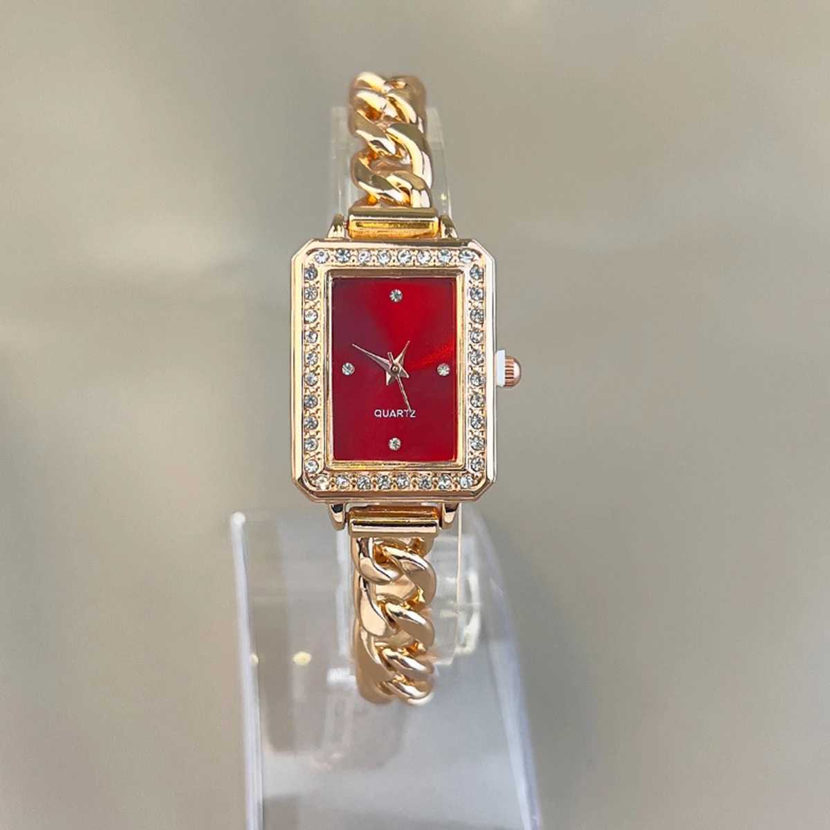 Women Square Drill Point Scale Dial Quartz Steel Strap WatchXJ250527