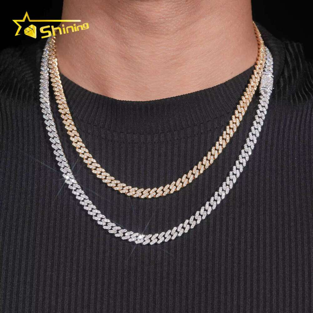 Factory Price RTS Hip Hop Jewelry 6mm Solid Sterling Sier Gold Plated VVS Iced Out Moissanite Miami Cuban Link Chain