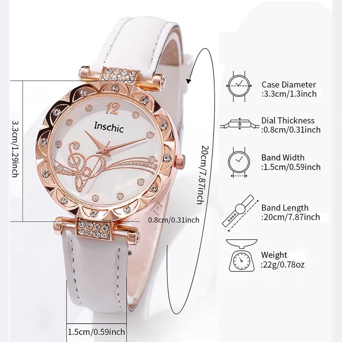 6PCS/Set Fashion Rhinestone Womens Watch Leather Band Analog Quartz Watches Rhinestone Heart Jewelry Set(Without Box) XJ250527