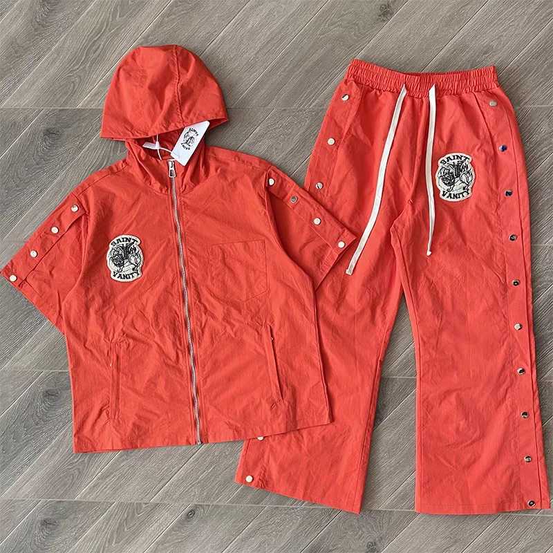Fashionable Orange SAINT VANITY Tracksuit Set with Embroidery Rivets and Zipper for Active Lifestyle Trendsetters X250528