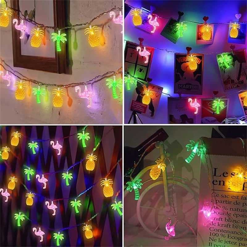 Summer Tropical Beach Hawaiian String Lights Tropical Flamingo Pineapple Palm Tree Party Pool Beach Summer Decorations W250528