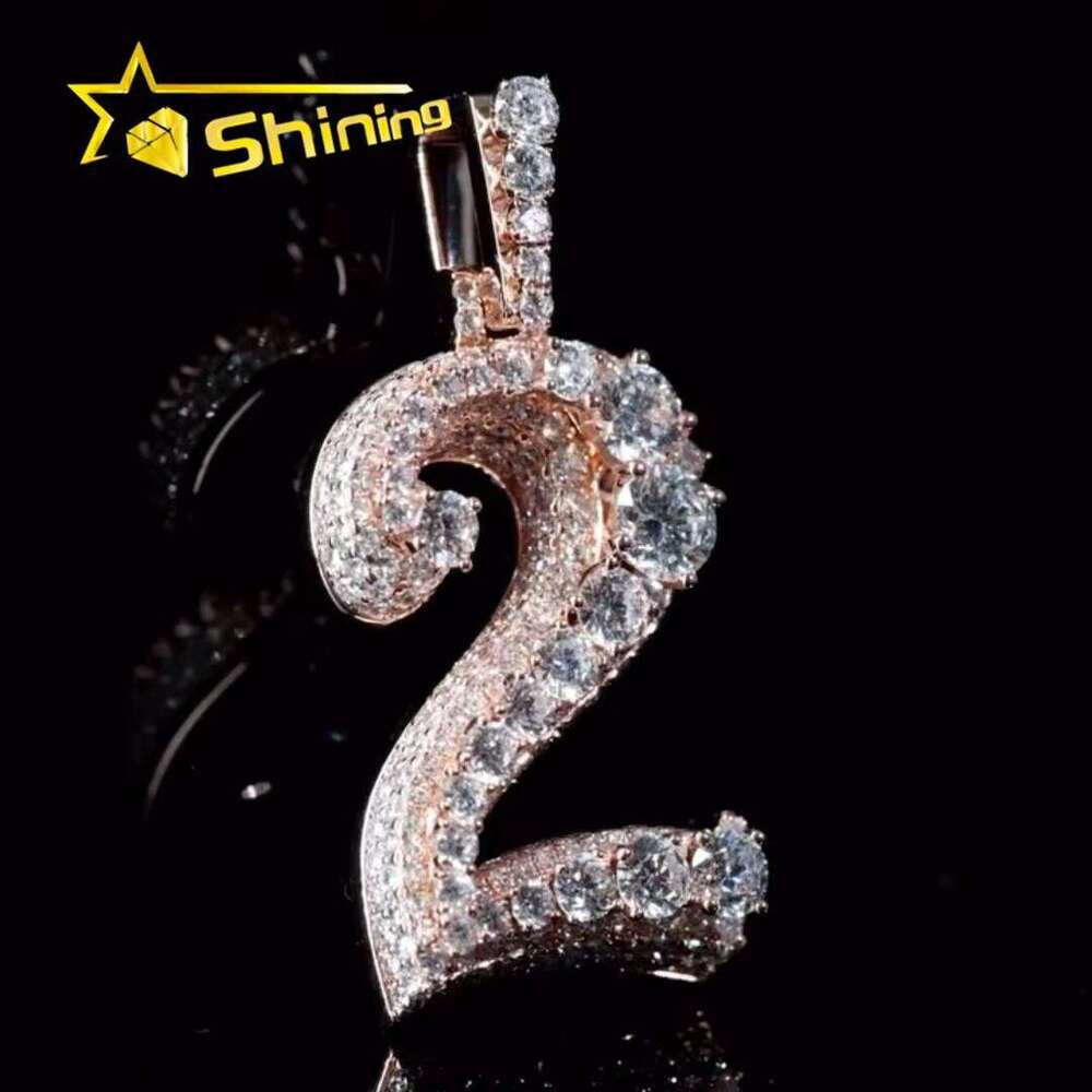 2025 Trending 3D New Design Custom Side Setting Iced Out Fine Jewelry Sier Number Moissanite Dia Letter Pendant