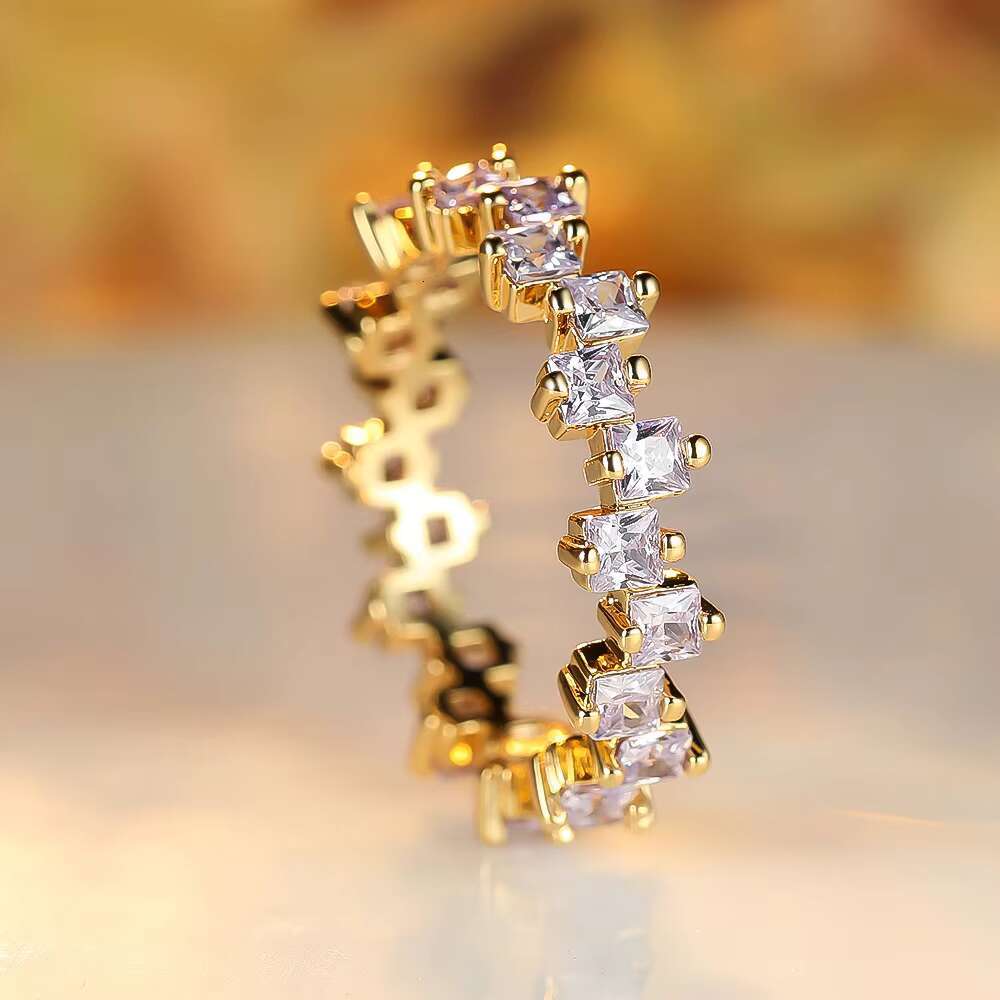 Newest Trendy 18K Gold Plated Geometry Full Diamond Moissanite Stainless Steel Ring
