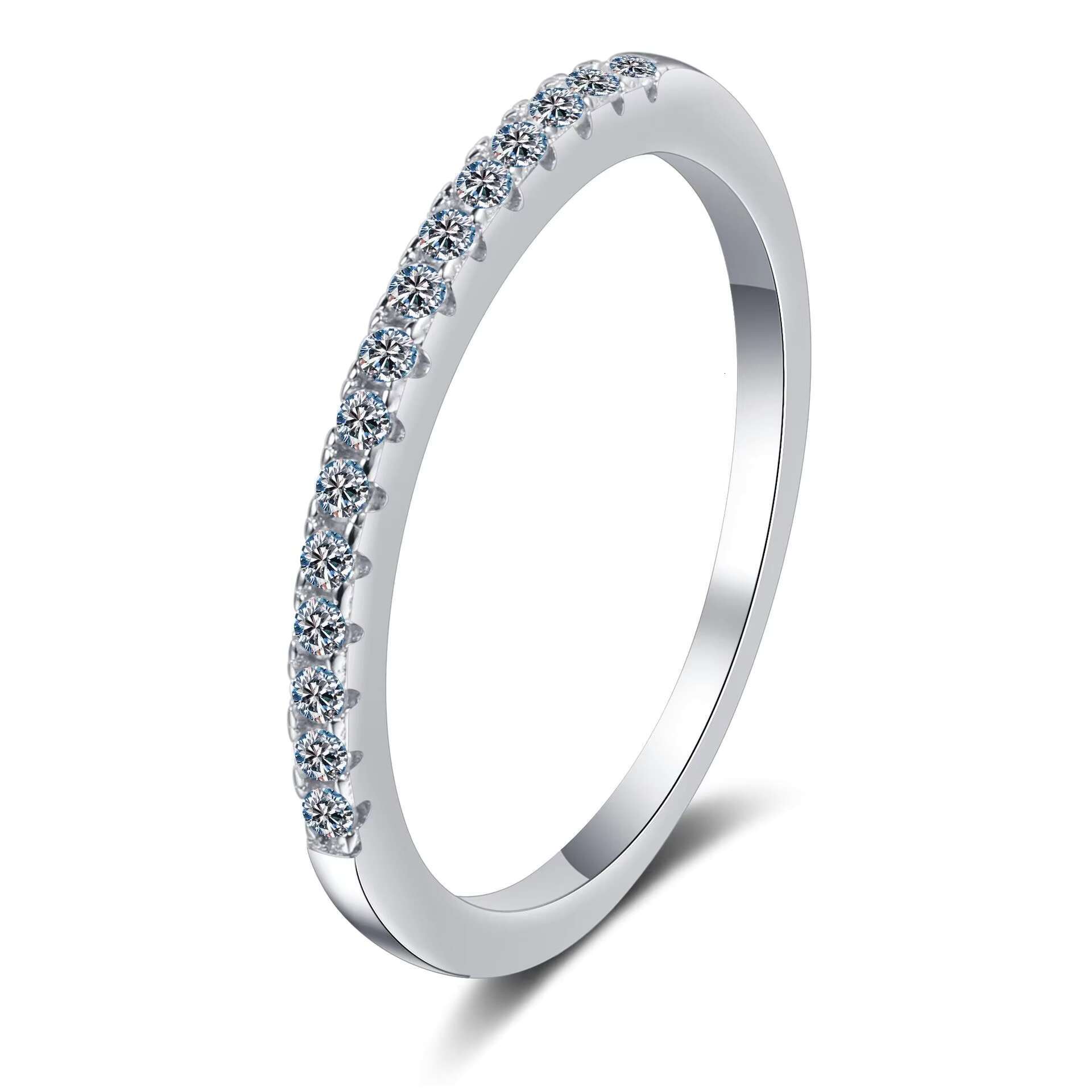 Fashion Women Fine Jewelry 925 Sterling Silver 15pcs Moissanite Stones Wedding Band Engagement Ring for Women