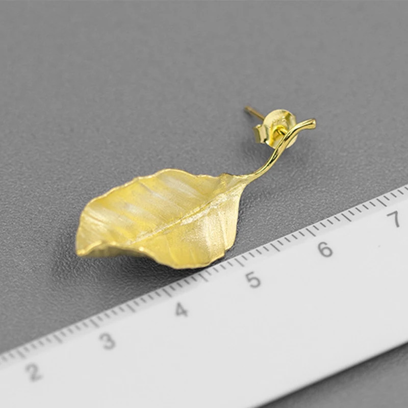 S925 Sterling Silver Autumn Large Leaf Stud Earrings Gold Fine Jewelry Earrings for Women Gift 250527