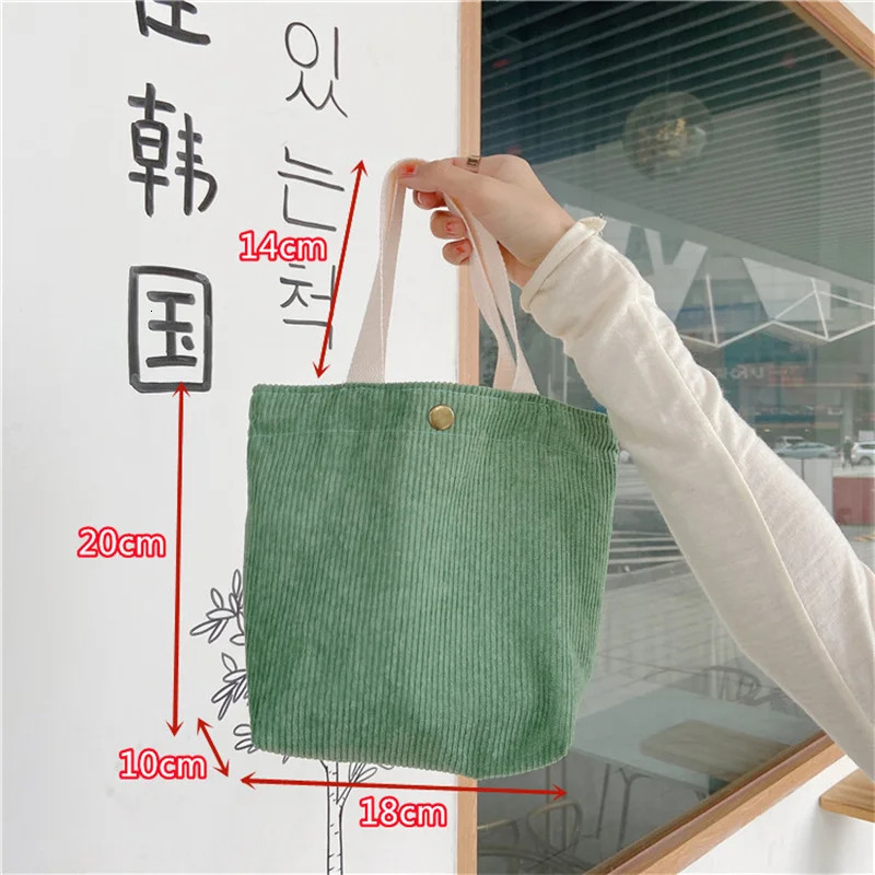 Cute Corduroy Shopper Tote Bag Woman Girls Lady Travel Shopping Cloth Handbags Lunch Bag Small Portable Hand Pouch Bag Organizer 250526