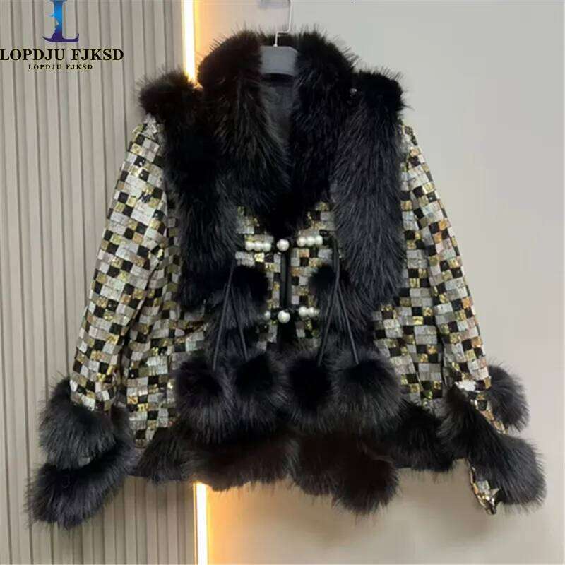 Faux Fur Coats for Women,Single Breasted Jacket,Thicken Warm Female Clothes, High Quality,Sequins,New, Winter, 2025