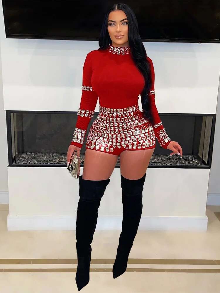 Summer Clothes Women 2025 Leisure Party Fashion Hot Diamond Slim Fit Long Sleeved Jumpsuit for Wholesale Dropshipping