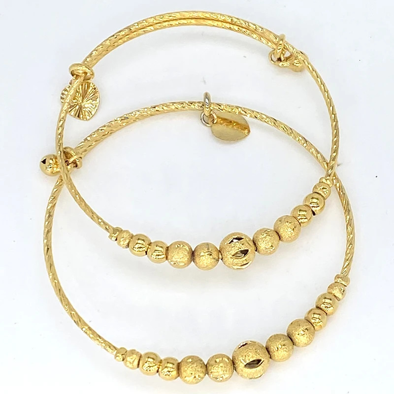 2pclot Dubai Bangles Ethiopian Indian bracelet Gold Color charm bangles bead jewelry African Ball Bride Party Gifts 250517