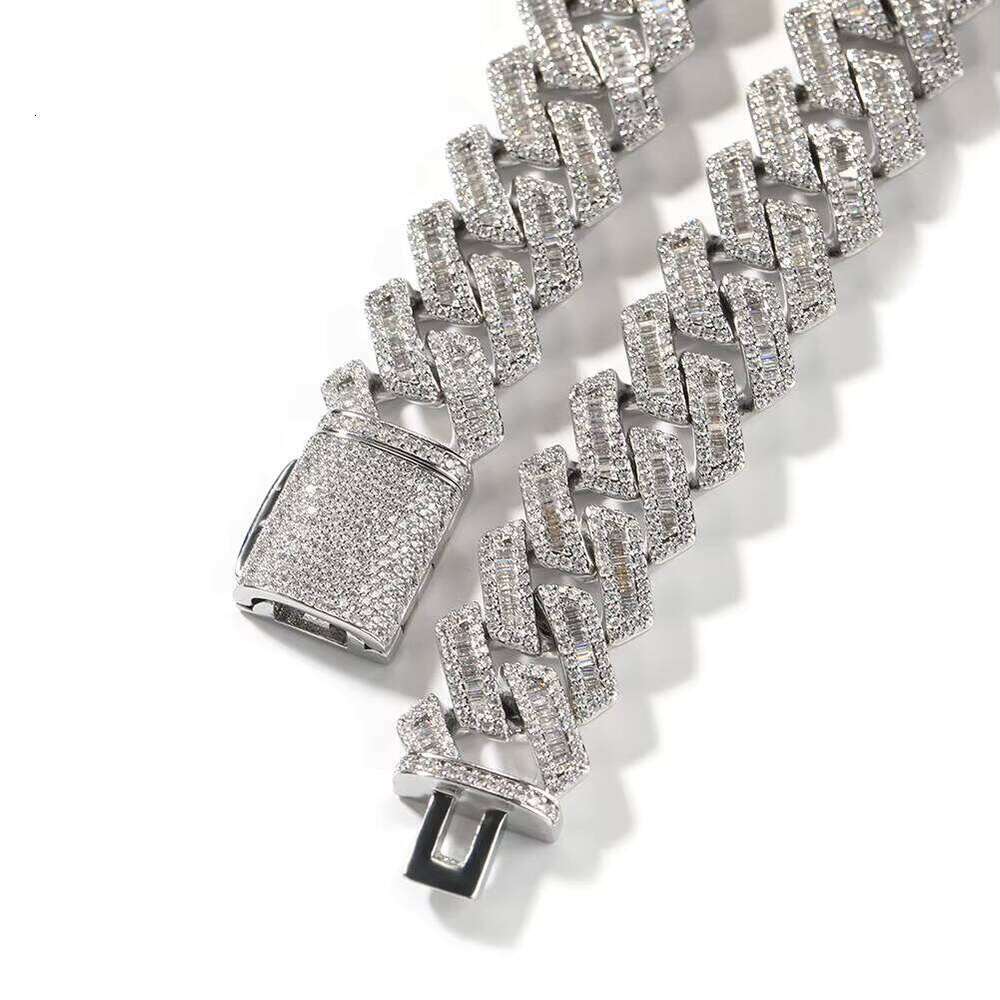 DHCollections 18mm Baguette Cuban Necklace Iced Out Hip Hop Jewelry for Men and Women in Gold and Silver with Multiple Length Options