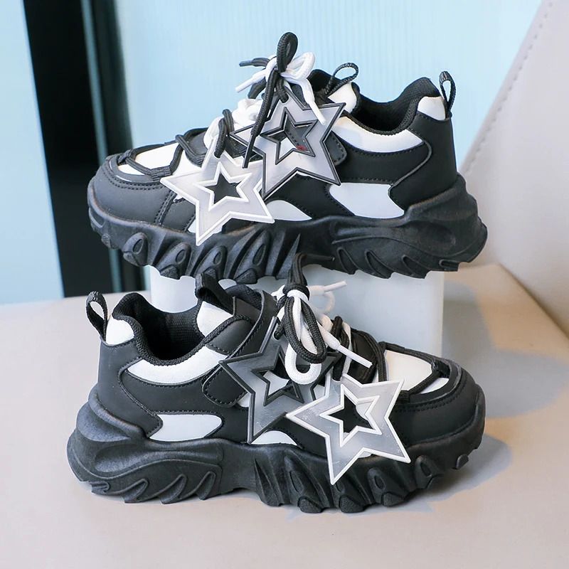 Breathable Gradient Color Kids Sports Shoes Breathable Chunky Sneakers for Girls and Boys with Star Decoration 250528