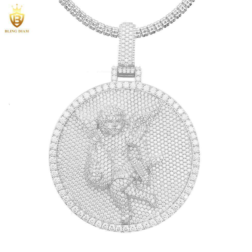 Iced Out Hip Hop Jewelry Necklace Dia VVS Moissanite Custom Angel Pendant Sterling Sier GRA Certificate