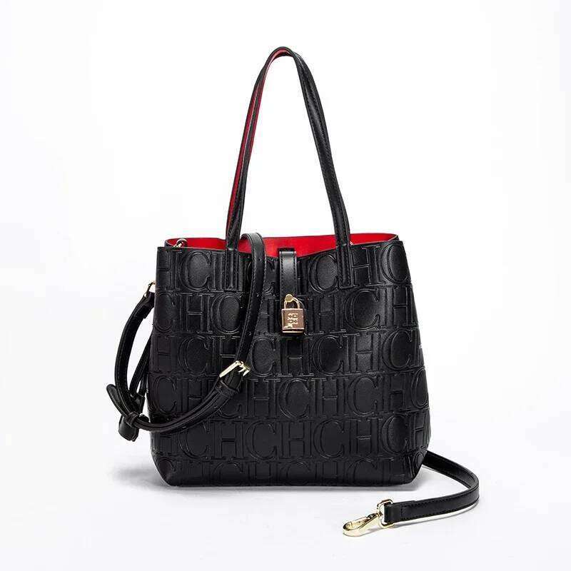 CH Crossbody 2024 Fashion Brand Women's Casual Versatile Emed Pattern Leather Solid Colour Letter Shoulder Bag