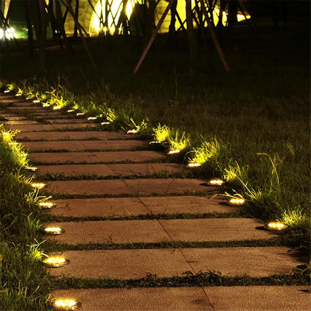 4 Pcs 8LED Solar Power Disk Light Outdoor Garden Solar Underground Light Deck Light Spotlight Buried Solar Led Lamp 250520