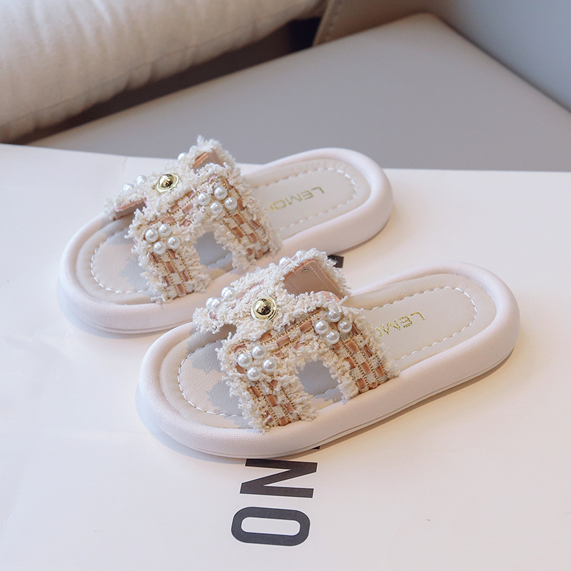 Children Slippers Summer Kids Girl Princess Slippers with Pearl Design Toddler Slippers Kidsnest for youth Outdoor Size US5.5C-US3Y K0680