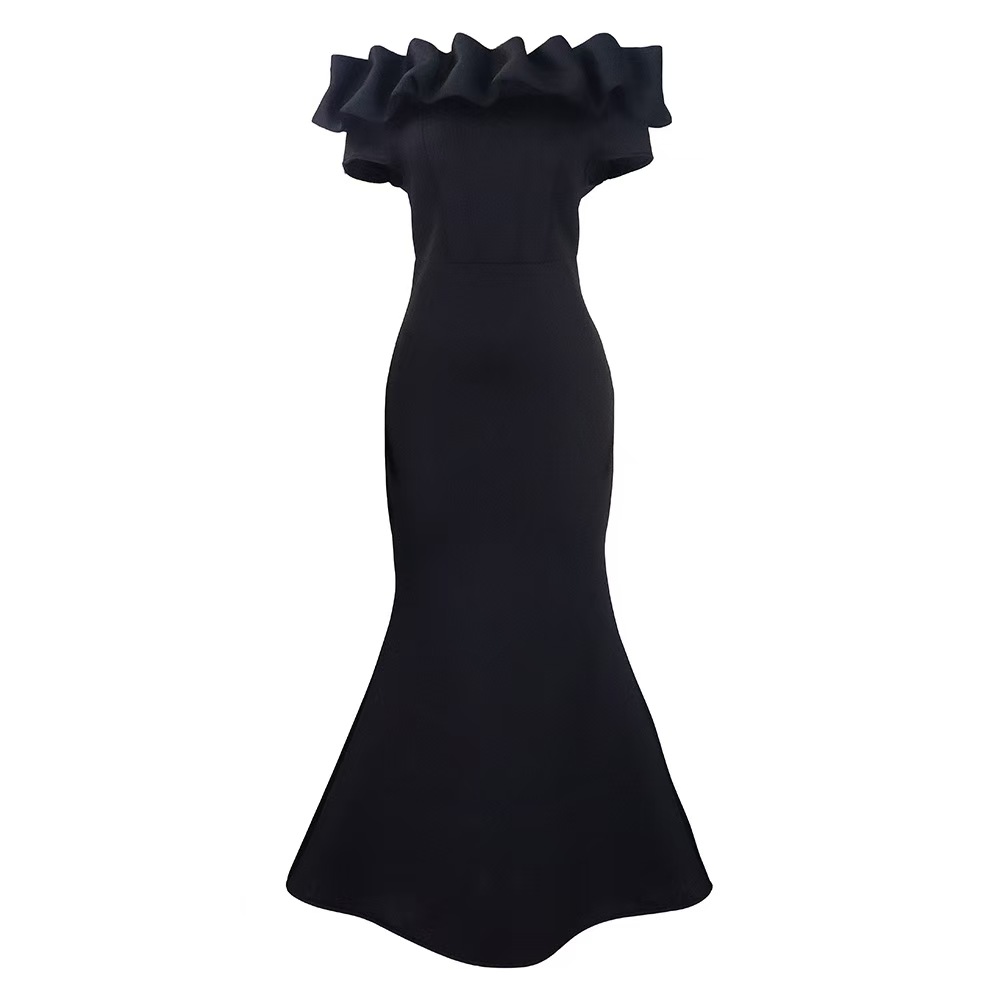 Plus size evening dresses 2025 new solid color long dresses fishtail dresses with ruffle trim slim fit skirts Designer Luxury Dresses