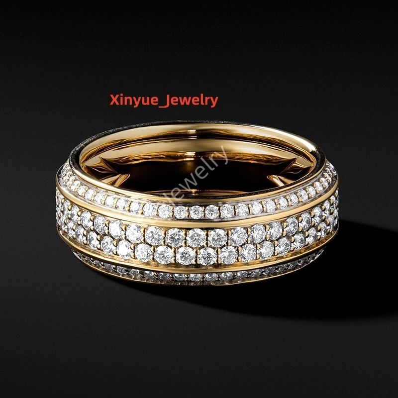 Luster Jewellery 10/14/18k Wedding Band Gold Mens Moissanite Ring