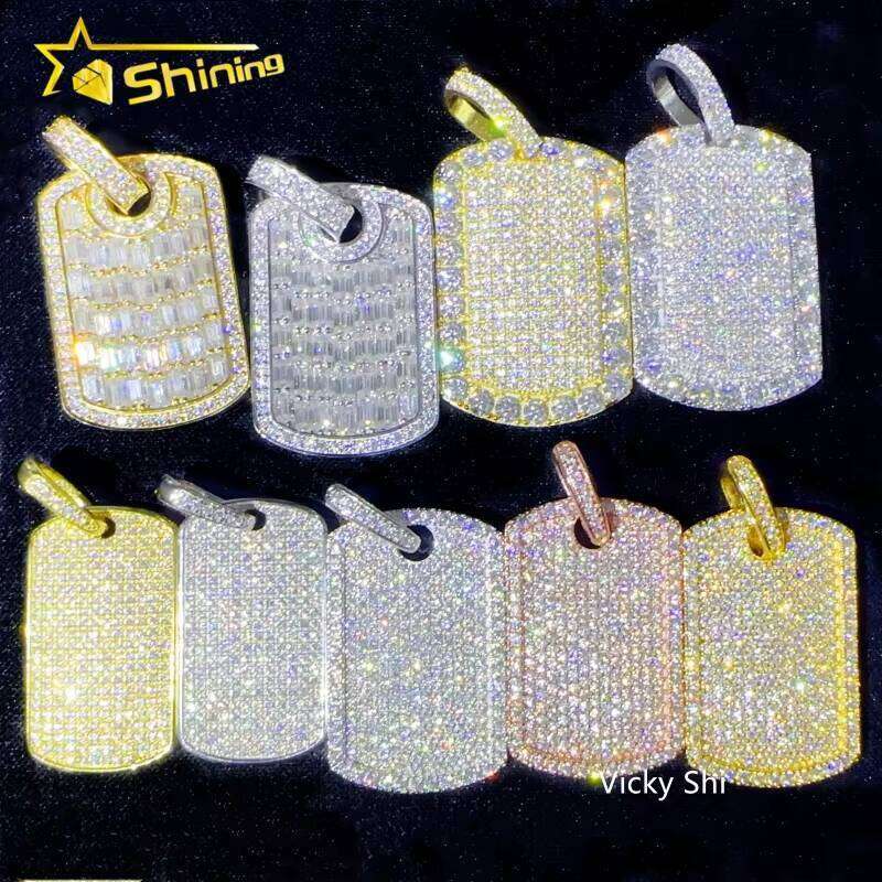 Hot Sell Iced Out Dog Tag Sier Lab Dia Jewelry Men Women Hip Hop GRA Certified Moissanite Necklace Pendant