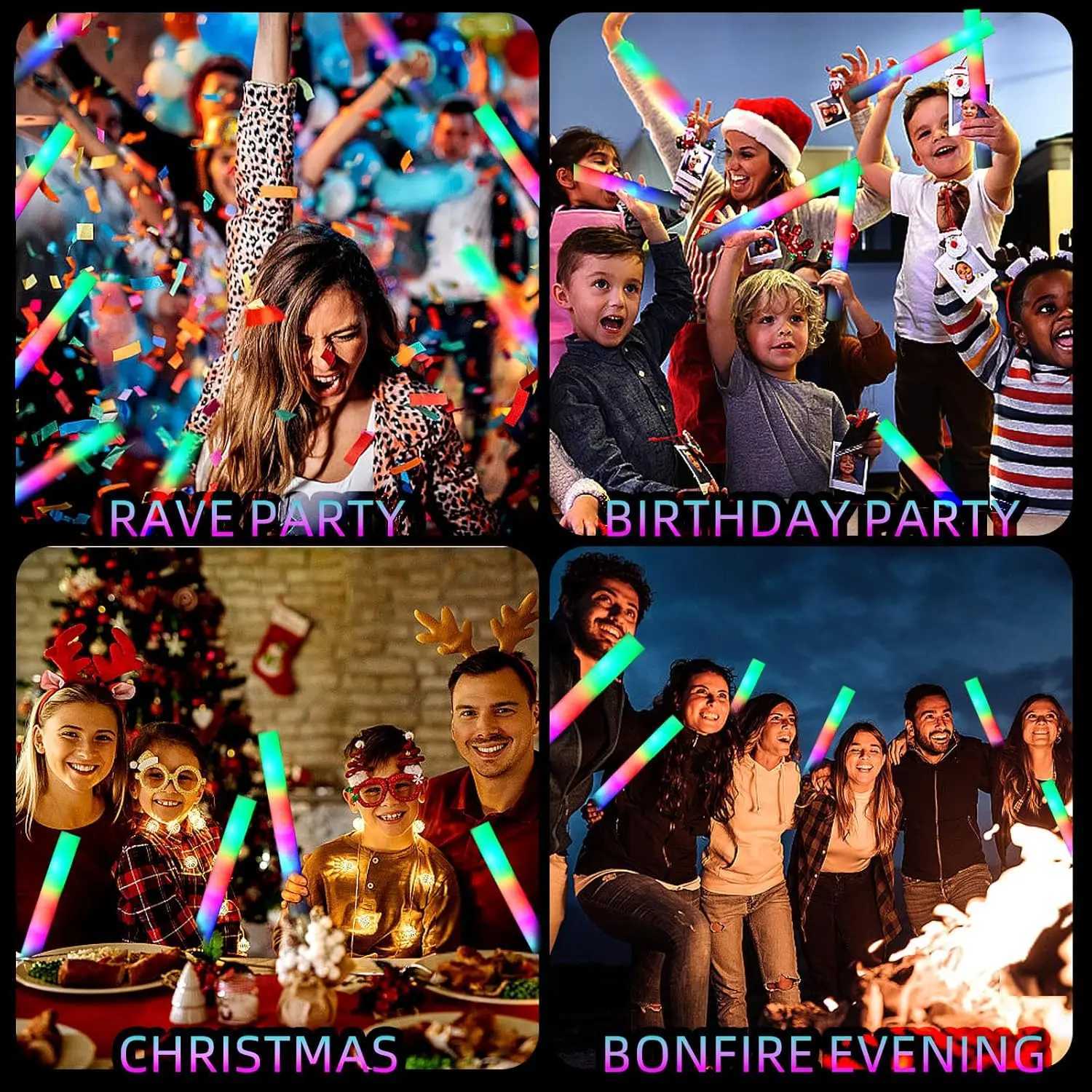 30Pcs Foam Glow Sticks with 3 Modes Colorful Led Flashing Glow Stick Glow in The Dark Party Supplies for Wedding Raves Concert W250528