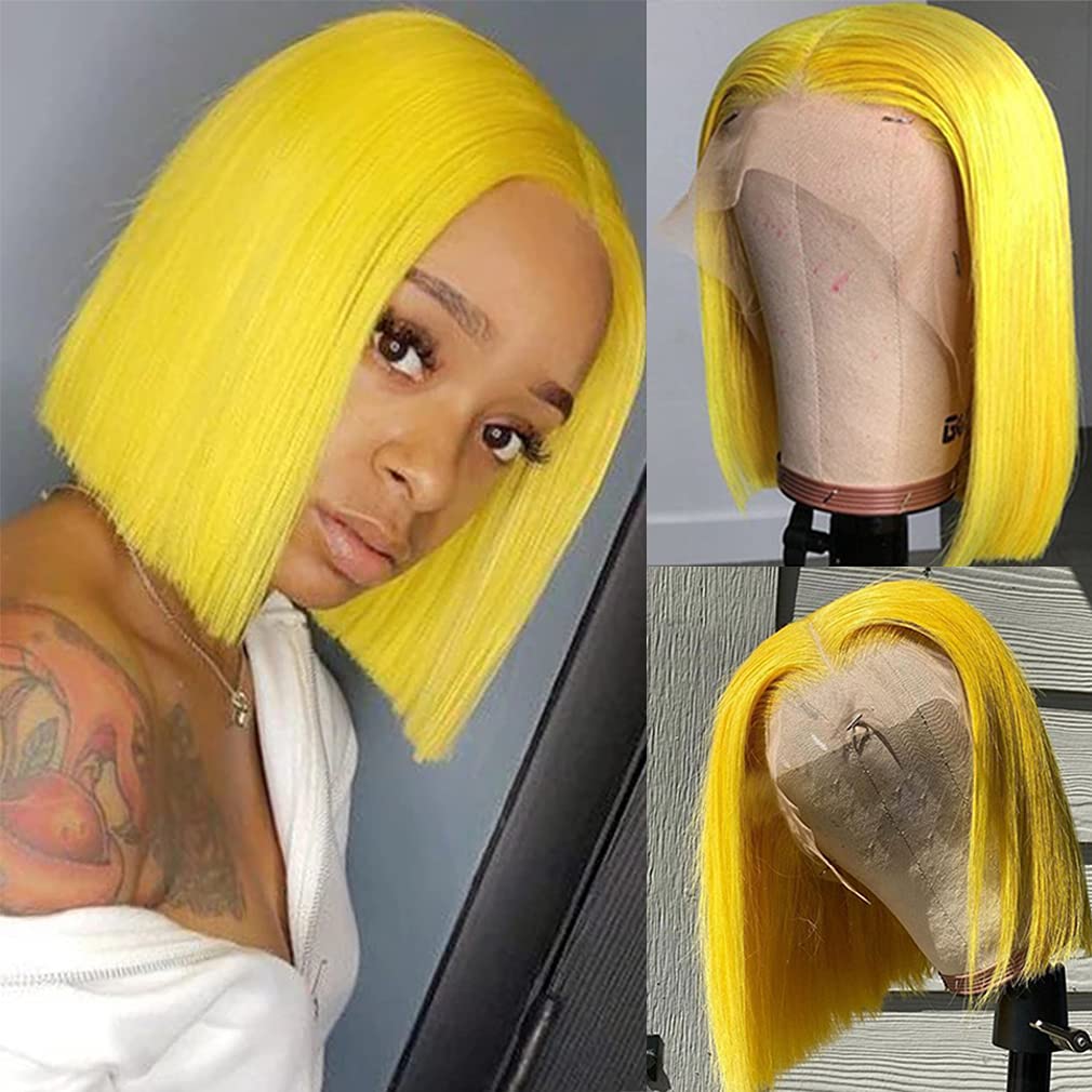Orange Short Hair Simulation Human Hair Wigs for Women Wear and Go Brazilian Daily Use Hair 13X4 Lace Frontal Wig HD Transparent Lace Bob Wigs Natural