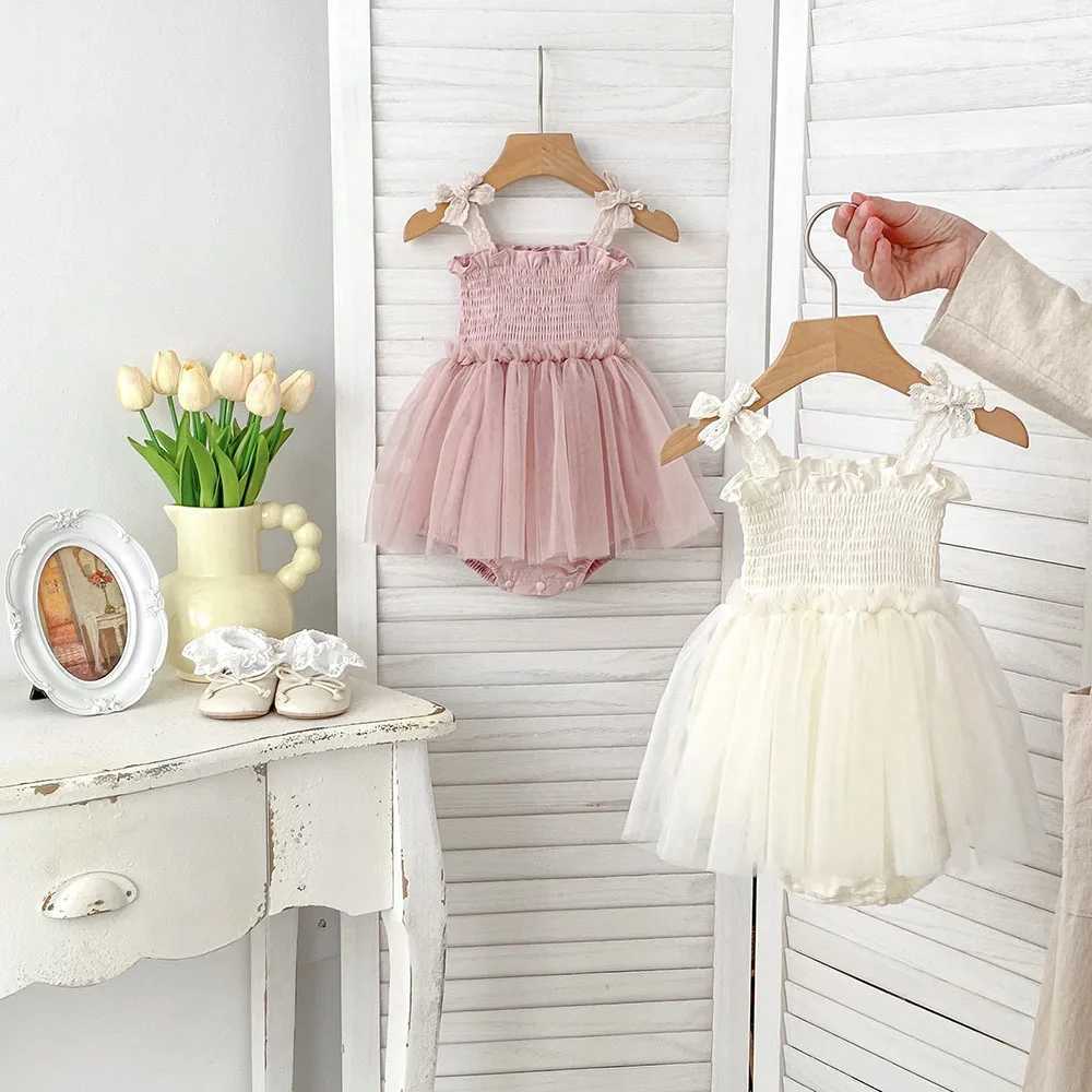 0-2Y Summer Baby Girls Clothes Mesh Ruffle Baby Bodysuit Toddler Camisole One Piece Cute Baby Outfit X250528