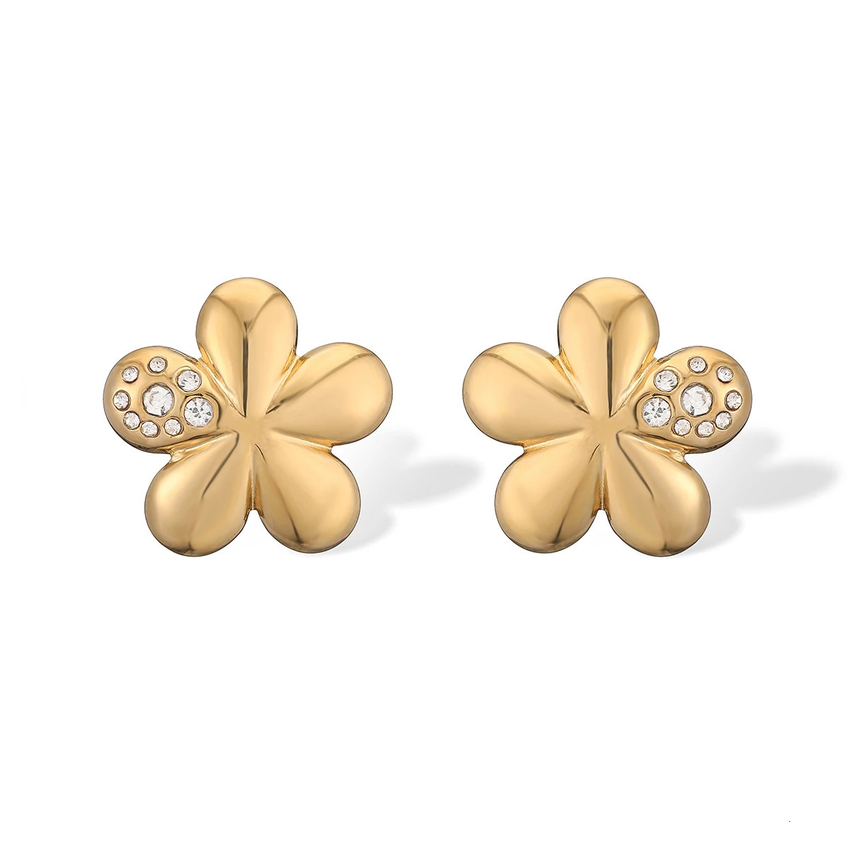Arrival Gold Color 316LL Stainless Steel Cute Flower Stud Earring For Women Non-Fading CZ Jewelry 250527
