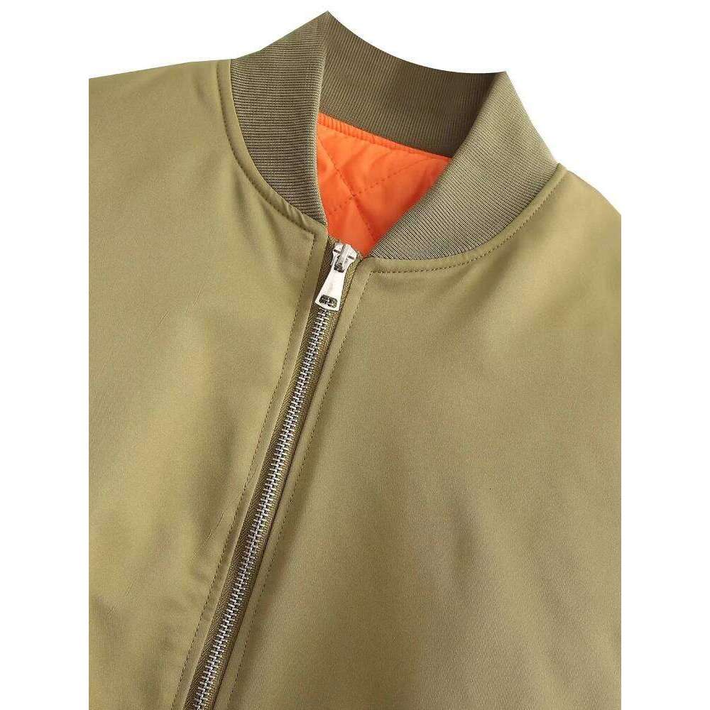 ZBZA Women's Spring Autumn Round Neck Loose Bomber New Oblique Pocket Zipper Oversized Jacket Coat Chic Female Outerwear