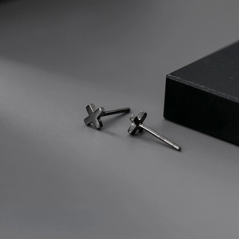 925 Sterling Silver Black Cross Stud Earrings For Women Hiphop Fashion Men Female Jewelry 250527