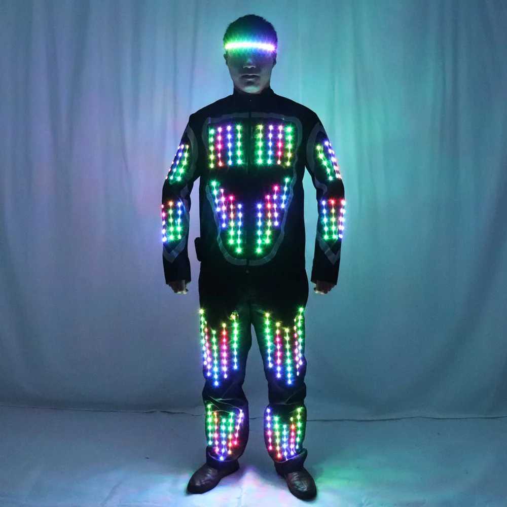 Full Color LED Growing Robot Suit Costume Men LED Luminous Flashing Clothing Dance Wear For Night Clubs Party Event Bar Supplies W250528