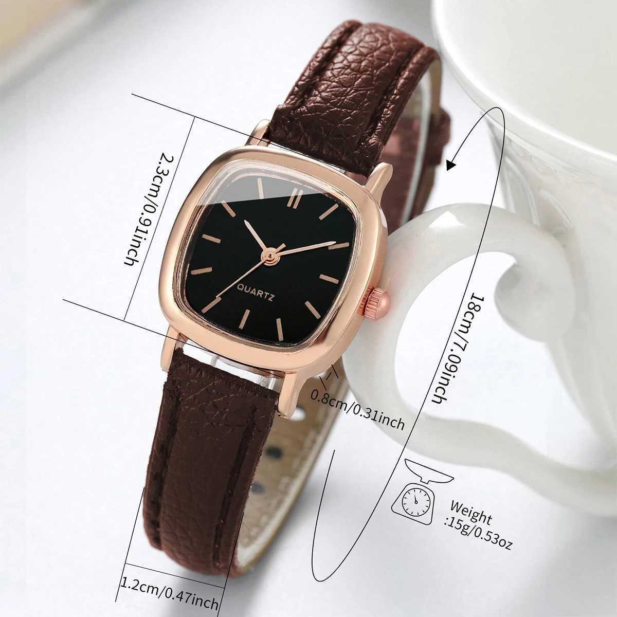 2PCS/Set Fashion Square Women Watch Leather Band Quartz Watches Heart Bracelet Set XJ250527