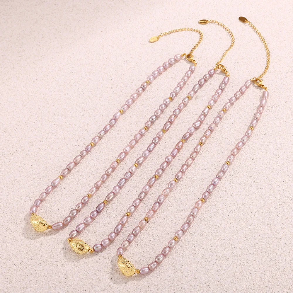 Elegant Purple Freshwater Pearl Necklace for Women Copper Beaded Clavicle Chain Jewelry Gift Wholesale 250520