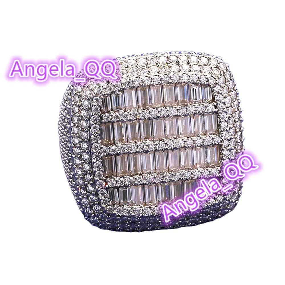 S925 Silver Man Moissanite Ring Synthetic Full Diamond HIP HOP Rings for Men