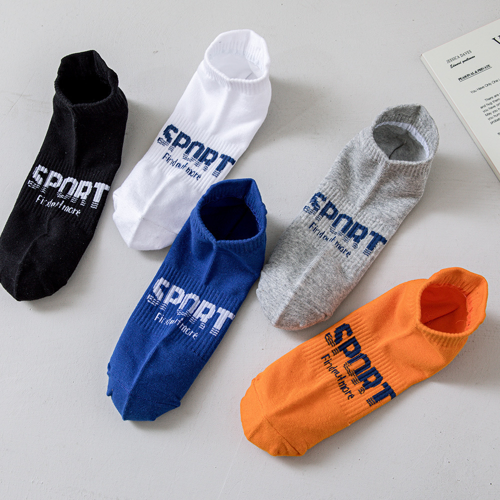 Men's Short Spring Summer Thin Letter Sport Cotton Breathable Sweat-Absorbing Boat Socks