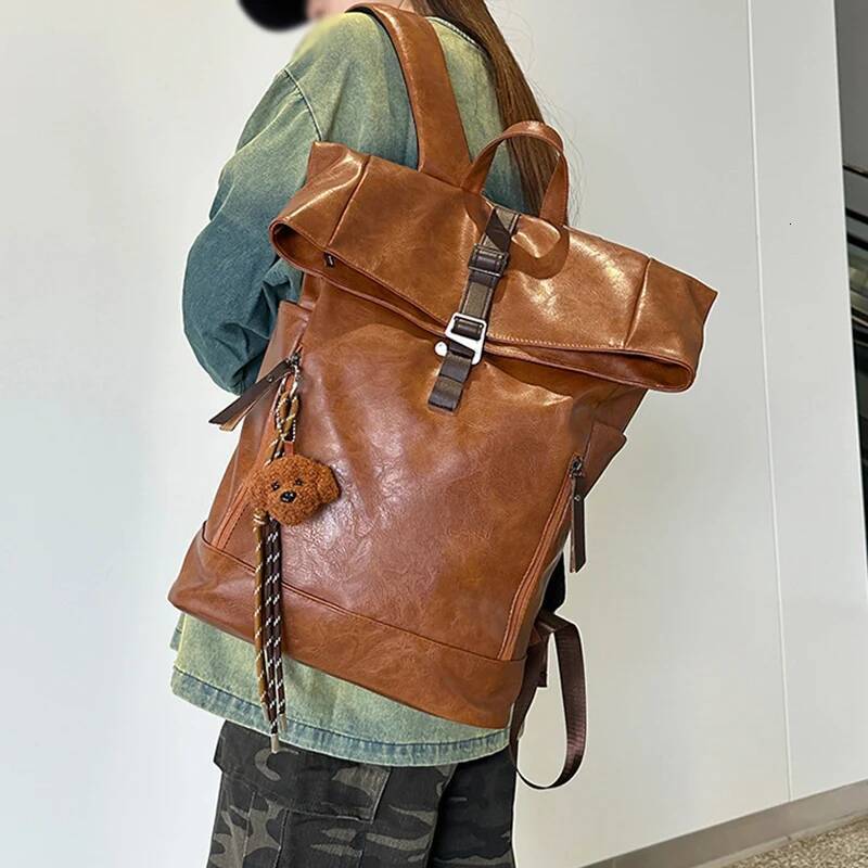 Rolled Top Laptop Backpack Anti-theft PU Travel Bag Outdoor Hiking Shopping Swimming Bags Business Rucksack Student Schoolbag