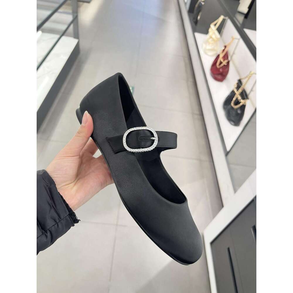 Sheepskin Version ~ 2025 New Rhinestone Genuine Leather Soft Sole Women's Round Toe Flat Ballet Shoes Mary Jane Loafers