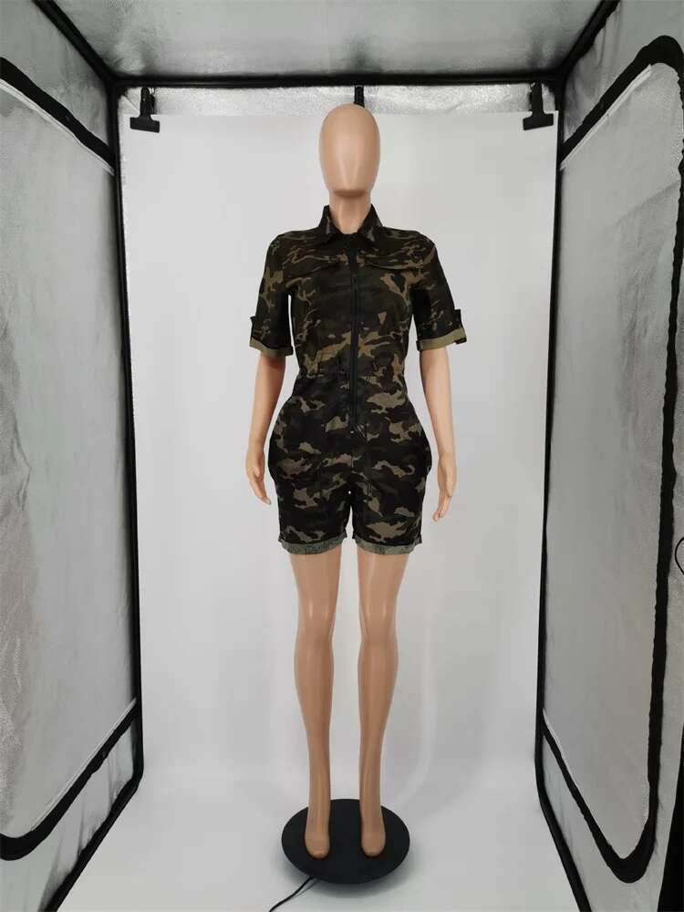 Women Clothing Jumpsuit Cargo Camouflage Pockets Sexy Fashion Streetwear Romper Playsuits Wholesale Dropshipping S-5XL