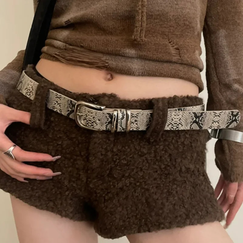 Y2K Leopard Print Belt Snake Skin Pattern PU Leather Belts Jeans Pin Buckle Closure Waistband Men Women Adjustable Cool Belt 250527