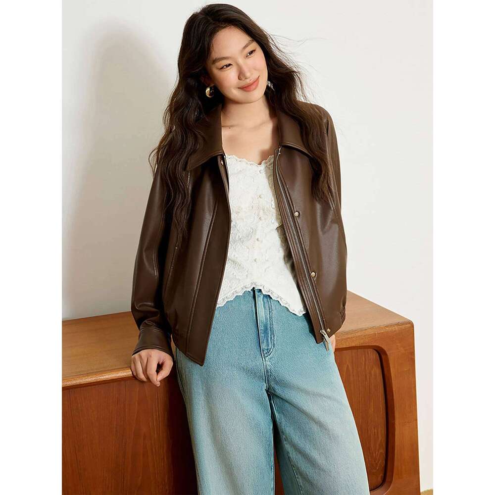 DUSHU Office Lady Women's Retro Leather 2025 Spring New Fashion Casual Loose Women Jacket 25DS81146