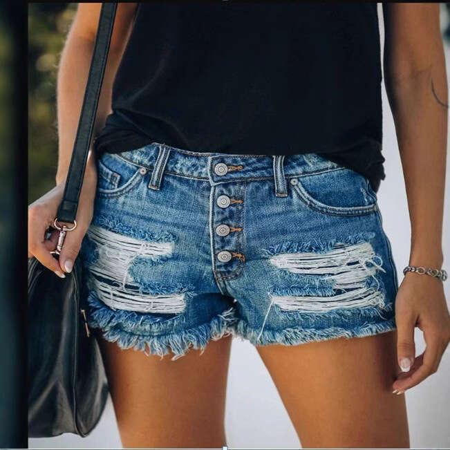 Shorts Women Denim Shorts Trendy Ripped Fringe Denim Shorts Straight Button Women S Hot Pants Jean Shorts