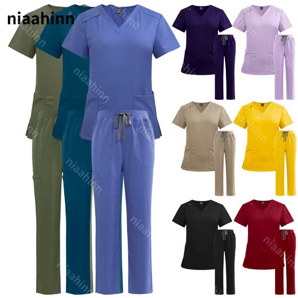 Niaahinn Pet Grooming Working Clothes Scrubs Uniform Suit Short Slved Nursing Uniform Women Multicolor Doctor Medical Workwear X250528