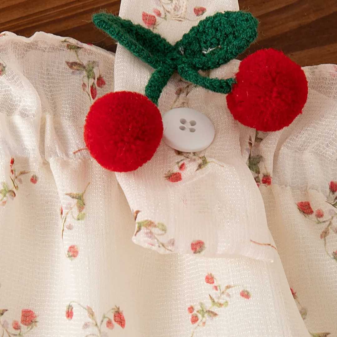 Baby Girl Dresses Summer Full Printed Floral Cherry Halter Girl Dresses Cute Cotton Multi Layer Girl Princess Dresses X250528