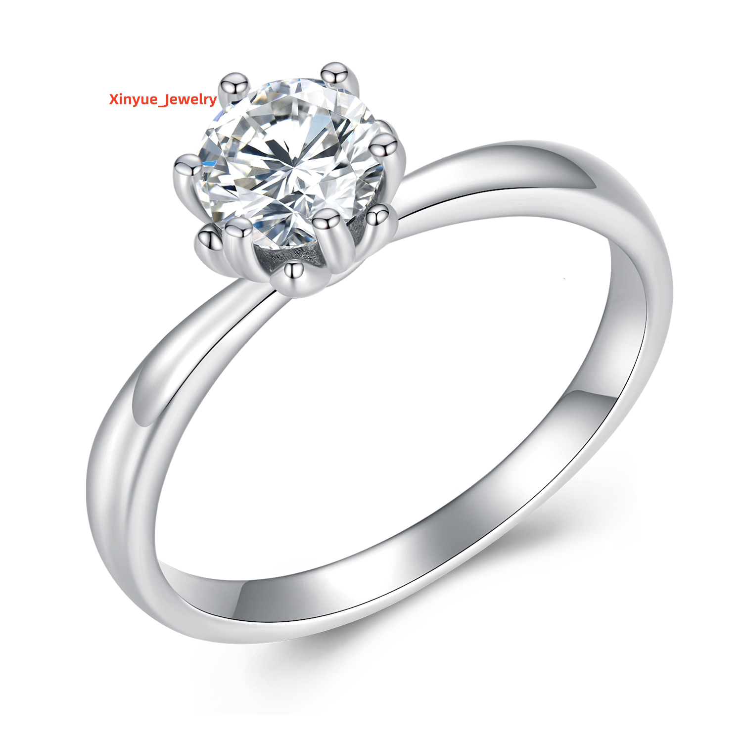 925 Sterling Silver Moissanite Jewelry Rings 0.8ct 6mm Round Brilliant Cut Diamond Engagement Ring for Women