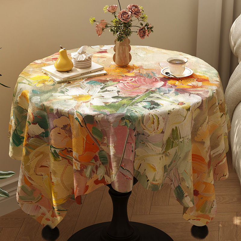 D276 floral cotton and linen fabric canvas printed table cloth coffee table table cloth pastoral style home small fresh plant cover cloth