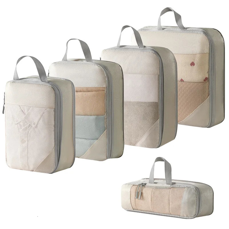 3/5 Pcs Travel Organizer Set Storage Bag Large Capacity Mesh Bag Compressible Underwear Suitcase Luggage Packing Cubes Zipper 250526