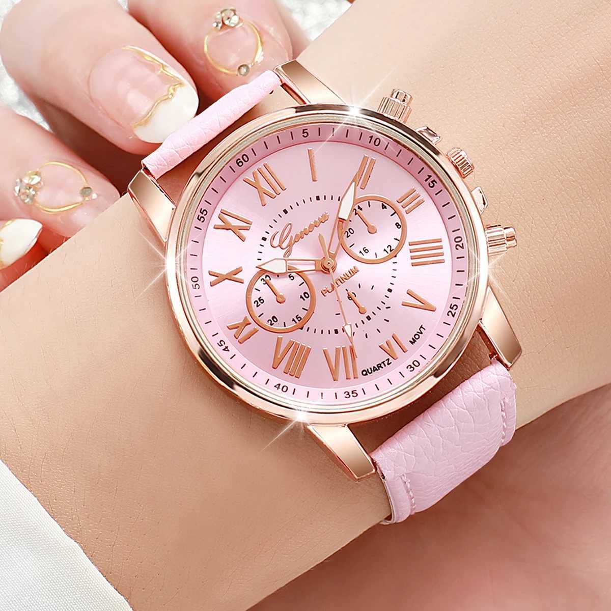 5PCS Womens Watches Fashion Roma Dial Leather Band Quartz Watch Ladies Silicone Band Wristwatch Reloj MujerWithout BoxXJ250527