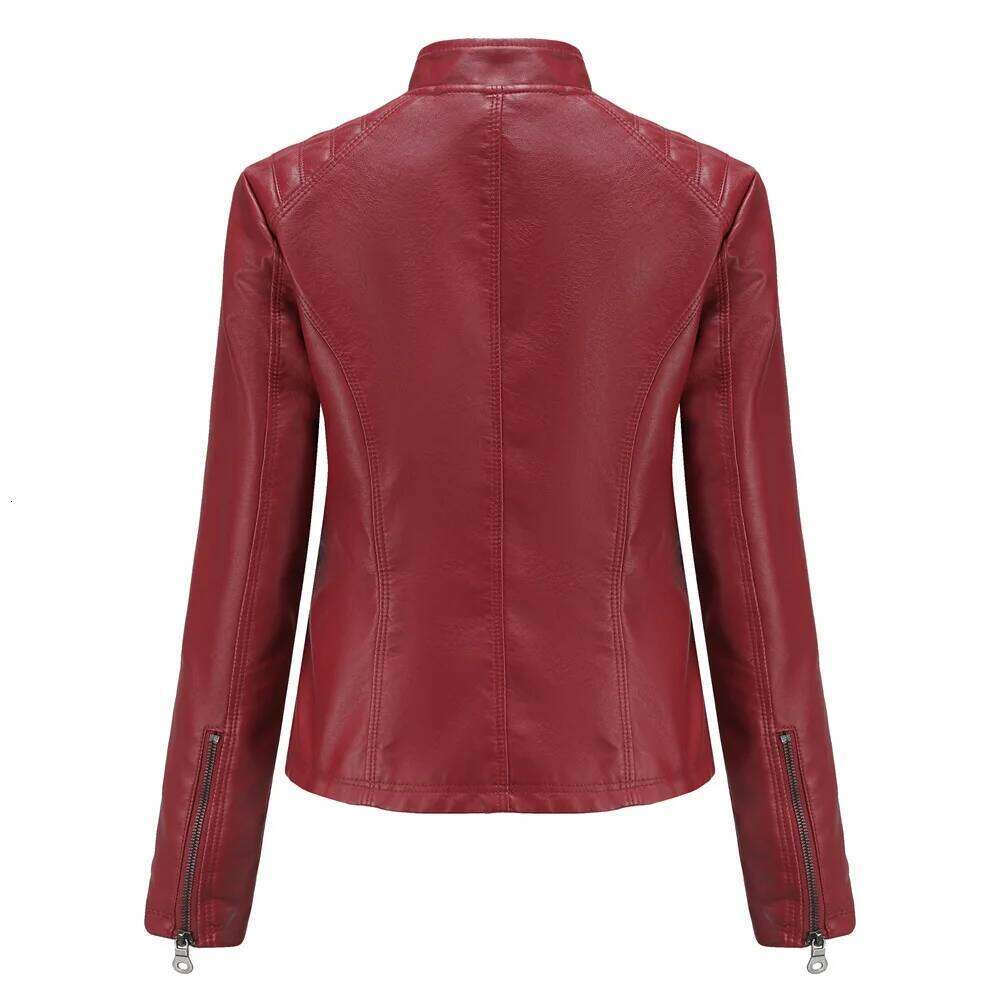 Spring New Casual Women Jacket Stand Collar Slim Fit Short PU Leather Coat Solid Classic Female Outerwear